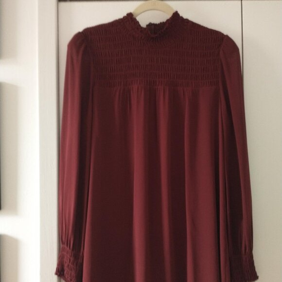 Reformation Brandi Smocked Long Sleeve Plum/Deep Red Mini Dress - Picture 5 of 16
